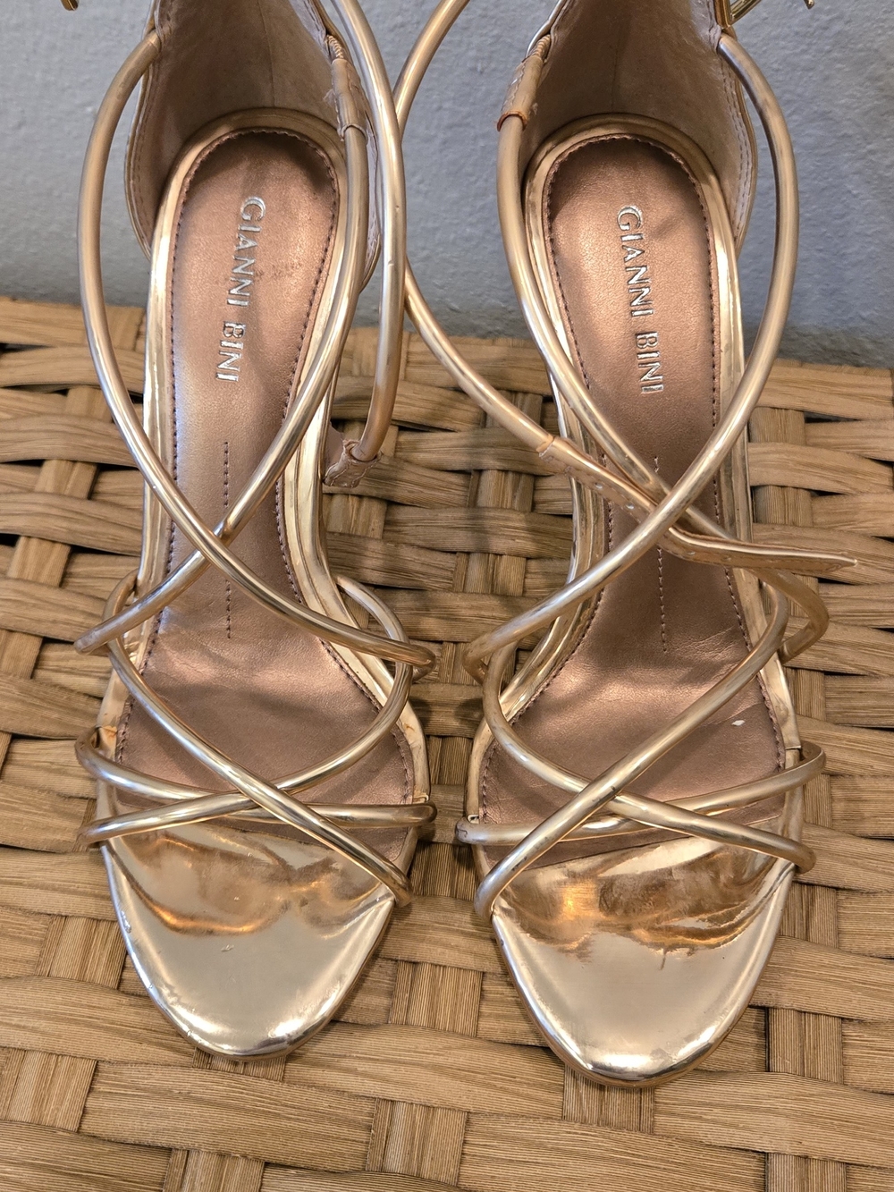 Gianni Bini Metallic Rose Gold Strappy Heeled Sandals